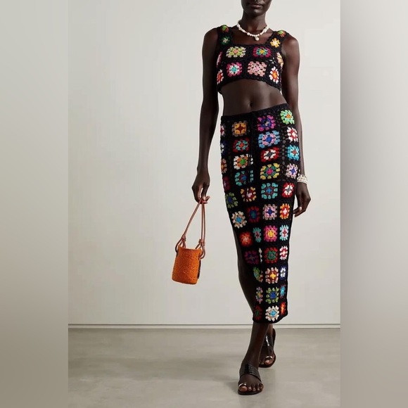 ALIX PINHO Love Squares Long Skirt in Crocheted Cotton - Picture 3 of 16